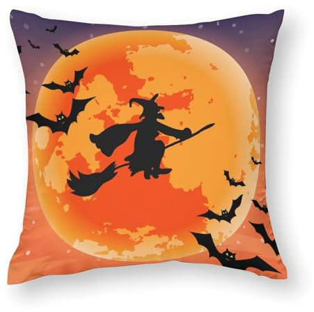 Zhimahou 43 x 43 cm große Kissenbezüge, Silhouette, Halloween, Mitternachtshexe, Stuhlkissen, Sofakissen, Sitzkissenbezüge, Bett-Kissenbezüge