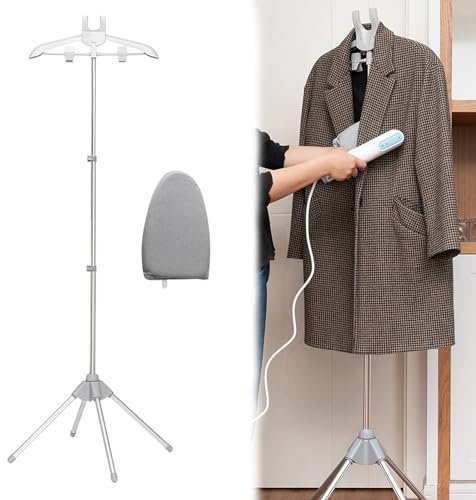 Gruccia appendiabiti per piastra a vapore, ferro da stiro, pieghevole, con asse da stiro, piano di appoggio indipendente, telescopico, regolabile, appendiabiti (grigio)