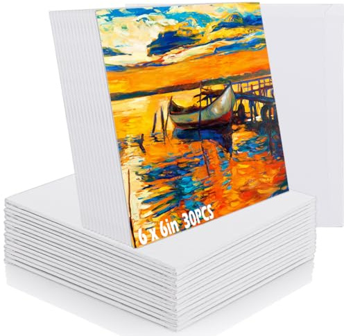 APACALI 30PCS Canvas for Painting 15 x 15cm, 6 x 6inch Mini Canvas, Blank Canvases for Art, Small Canvases for Painting, Blank Canvases for Painting, Sketching, Drawing, 3mm Thickness, White