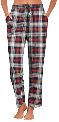 Famulily Lässige Loungehose für Damen, weites Bein, kariert, Pyjamahose, Kordelzug und Taschen, blau, 38