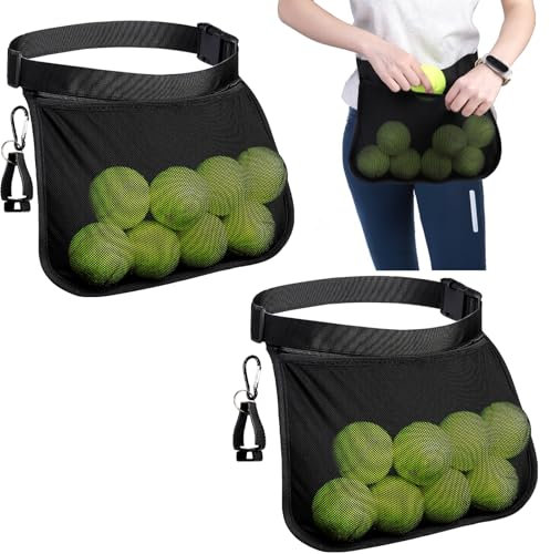 Tebery 2 Stück Tennisball-Hüfttasche, Ballbandhalter mit verstellbarem Gürtel, Tennis-Aufbewahrungstasche, Tragezubehör, Sporttasche mit Haken für Outdoor-Sport, Laufen