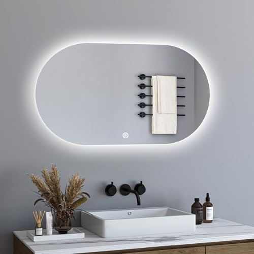 BD-Baode Badspiegel mit Beleuchtung 50 X 90 cm Oval LED Lichtspiegel,Ovaler Badezimmer Spiegel mit Beleuchtung mit Touch Schalter und 3 Lichtfarbe Dimmbar 3000-6500K