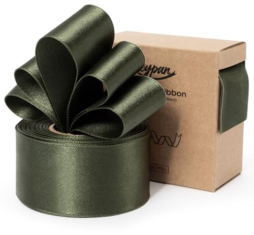 Keypan Moosgrün Satinband Double-Faced verdrahtet Bänder für Geschenkverpackungen Blumenstrauß Bögen Hochzeit Einladung Weihnachten Dekoration Handwerk 1-1/2 Zoll 9.14m