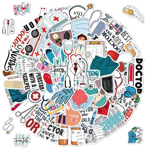 2×50 Stück Doktor Sticker Set, Medizinische AusrüStung Aufkleber | Nurse Sticker, Wasserfeste Doktor Stickers, Krankenpflege Vinyl Aufkleber für Auto, Laptop, Skateboard, Fahrrad, Moped