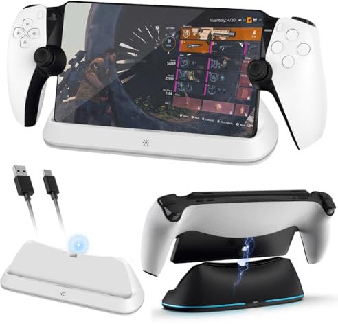 Cymwer Charging Dock Station for PS5 Portal Remote Player, Game Console Stand Holder with Type-C Adapter Charging Stand 7 RGB Light Modes Portable Charge Dock