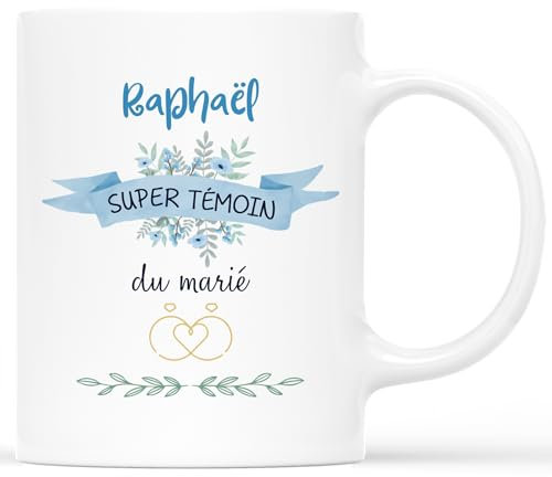 𝗖𝗔𝗗𝗘𝗔𝗨 𝗣𝗟𝗨𝗦 Mug Personnalisé Prénom - Super Témoin Du Marié - Cadeau Temoin Mariage, Cadeau Pour Temoin de Mariage, Cadeau Demande Temoin, Cadeau Temoin Mariage Homme, Temoin Mariage Tasse