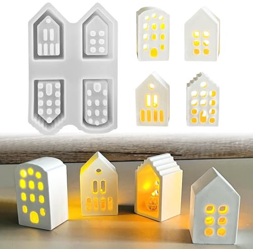 Silikonformen Gießformen Häuser Kerzenformen zum Gießen, 4 Stück Mini Silikonform Haus Gips Zum Gießen Silikonform Weihnachten Gießformen Silikon Gießform Haus Giessformen Silikon Silikonform Häuser