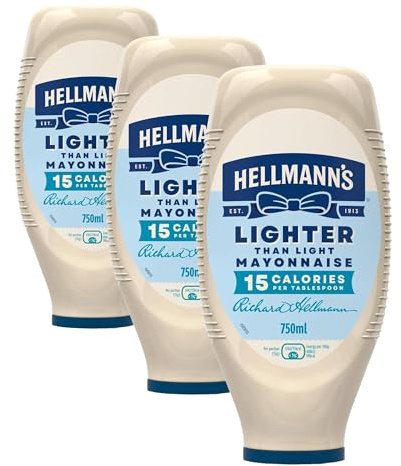 Hellmann's Lighter than Light Mayonnaise 100% recycled plastic bottle light mayo for sandwiches, wraps, and salads 750 ml (Pack of 3)