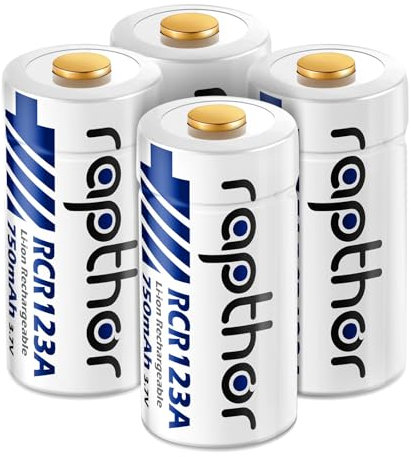 Rapthor 3.7V Lithium-Batterie 4 Pack, 750mAh wiederaufladbare Kamera-Batterien kompatibel mit Arlo Wireless Security Kameras VMC3030 VMK3200 VMS3330 3530, Blitzlicht Polaroid Mikrofon Ersatz 123 Batte