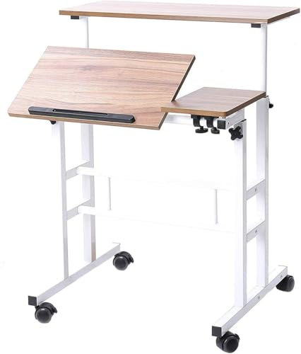AuraCraft Computertisch Laptoptisch Mit Rollen,Höhenverstellbarer 67-115CM,PC Tisch,Laptopständer,Mobiler Beistelltisch Pflegetisch,Für Zuhause und Büro,80x60CM (Eiche)