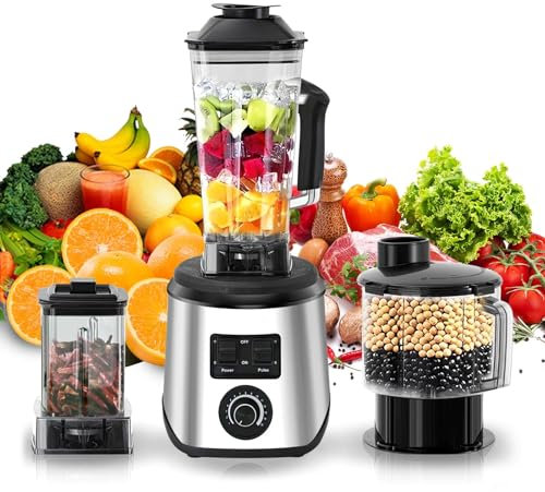 Blender Mixeur 3-en-1, blender Professionnel à smoothie, 900W Electric Blender, 3 appareils, 1 base intelligente, 2.5L, 1.5Ll & 500ml, pour smoothies, milkshakes, jus, nourriture pour bébé