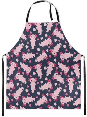 Loussiesd Nette Axolotl Schürze für Frauen Männer Kawaii Ozean Sealife Kochschürze Cartoon Salamander Wasserdicht Küchenschürze Einstellbare Reptil Tier Kochen Küche Grillschürzen