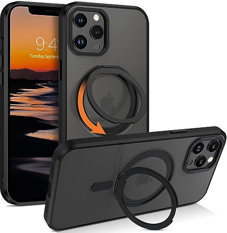 Telaso for iPhone 12 Pro Max Case, [Compatible with MagSafe] with Magnetic 360° Rotatable Ring Stand Slim Shockproof Protective Phone Cases for iPhone 12 Pro Max 6.7, Black