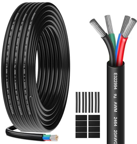 Cavo Elettrico 20 AWG 4 x 0,52 mm² UL2464-5 Metri, 4 Conduttori in Rame Stagnato, 300V, Ideale per Illuminazione LED Auto, Casa e Applicazioni Esterne