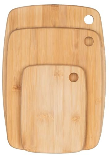 Premium Extra-Thick Bamboo Chopping Board Set – 3-Piece Curved Wooden Cutting Boards 33 x 22cm / 28 x 22cm / 22 x15cm – Durable, Knife-Friendly & Naturally Antibacterial