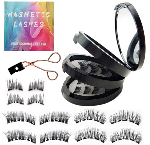 HAMKU 4 Paar Wimpern, Magnetische Wimpern Natürlicher Look, magnetic lashes, Kein Kleber und wiederverwendbar, mit 1 Clip(16)