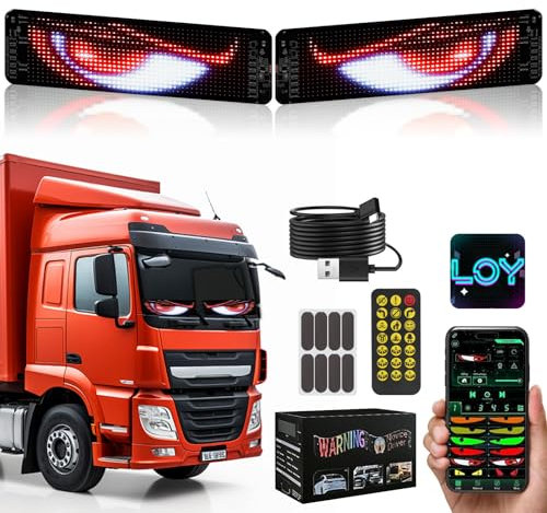Gxpjycfob Devil Eyes Light for Truck, 2 Pcs LED Devil Eyes for Trucks and Cars, Flexible LED Sign Soft Screen, Dynamic Colourful Digital Eye Lamp with APP Control for Store, Party, Bar, 13.7 x 4.02