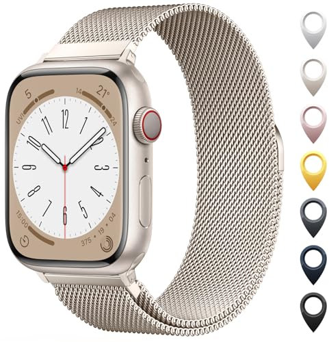 Bracelet milanais original compatible avec Apple Watch 38 mm, 40 mm, 41 mm, 42 mm, 44 mm, 45 mm, 46 mm, 49 mm – Fermeture magnétique réglable pour iWatch Series 10, 9, 8, 7, 6, 5, 4, 3, 2, 1, Ultra
