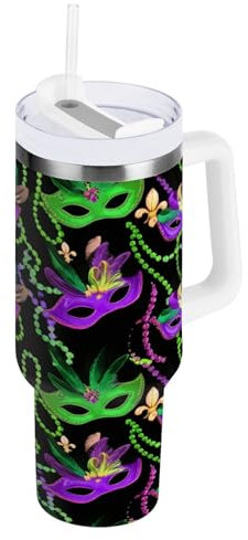 RPLIFE Mardi Gras - Vaso de 40 onzas con asa, vaso de 30 onzas, vaso de café para mujer