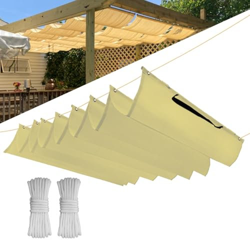Einziehbar Welle Sonnensegel 1.4x4M(BxL), Verstellbar Schattenabdeckung, Wasserdicht Sonnenschutz Sonnenschutz Schutz vor UV- Strahlungen für Pergola Garten Schattenabdeckung - Hellbeige