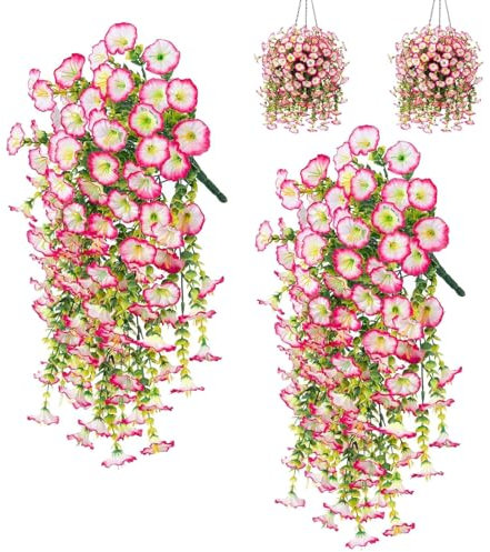 HIQE-FL Fiori Artificiali,2 Pezzi Petunie Artificiali per Esterni,Petunie Finte,Piante Artificiali Sospese,Finta Cadente Petunia Appesa Piante,per Portico Anteriore,Cortile,Giardino Interno