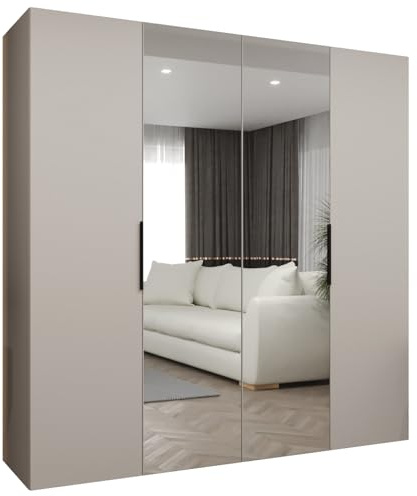 MEBLE KRYSPOL - Kleiderschrank mit Spiegel - Drehtürenschrank - Schrank 200x202x52cm - Garderobenschrank Schlafzimmer, Flur, Jugendzimmer - Farbe Kaschmir, Griff Schwarz - Marbella 2 200