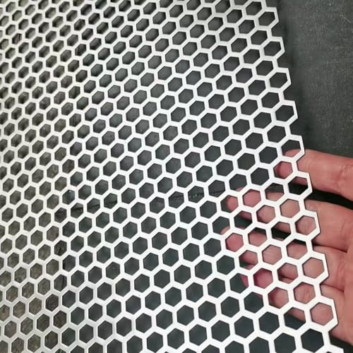 COYOUCO Lamiera Forata Acciaio Inox 304 Esagonale | Pannello Rete Metallica Decorativa | Griglia Ventilazione, Protezione Filtro per Mobili, Fai da Te & Esterni,Thick 1.3mm,20x20cm Dia 6mm