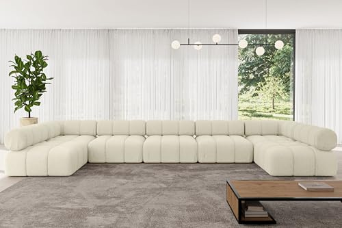 ALTDECOR Modulares Sofa Ecksofa in U-Form Corner modular Sofa Eckcouch Couch Wohnlandschaft Cauchsofa Polstersofa Garvo-U3-475x190x70 cm Beige