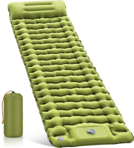 RusChic Sleeping Pad, Ultralight Inflatable Sleeping Pad for Camping with Pillow Built-in Foot Pump, Extra Thick Compact Camping Sleeping Mat for Hiking, Backpacking, Tent Use