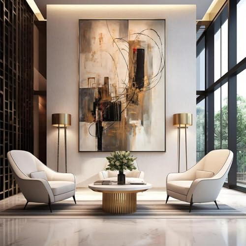 XINBAO Peinture murale abstraite contemporaine moderne, marron taupe, beige, noir et bronze, pour toile et affiches, 70 x 100 cm, avec cadre
