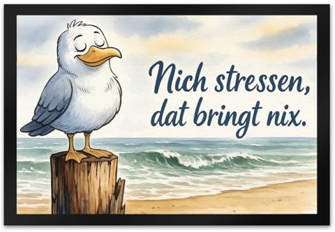 speecheese Möwe Nich stressen auf Aquarell Fußmatte XL in 40x60 cm lustiger Türmatte-Spruch für entspannte Einzüge