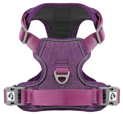 Belababy Dog Harness Small Dog, Anti Pull Dog Harness with Soft Padded Handle for Walking Training, Adjustable Reflective for Small Medium Large Dogs, Purple S