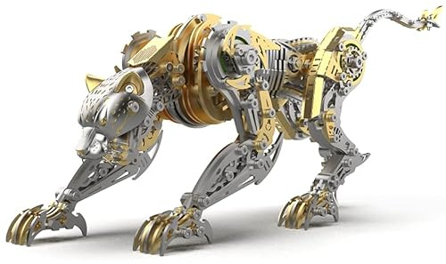 Metal Cheetah Model Building Kit for Adults: Steampunk Leopard Challenge - 3-D Puzzle Jigsaw, DIY Mechanical Engineering Toy, Unique Gifts for Men & Women (golden)