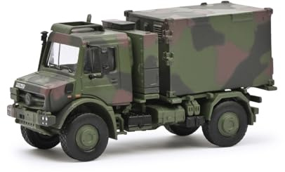Schuco 1:87 Unimog U5023 Funkcontainer Camo - Hochwertiges Diecast Modell im Maßstab 1:87, Modellauto, 1:87, Militär, Sammlermodell, Diorama