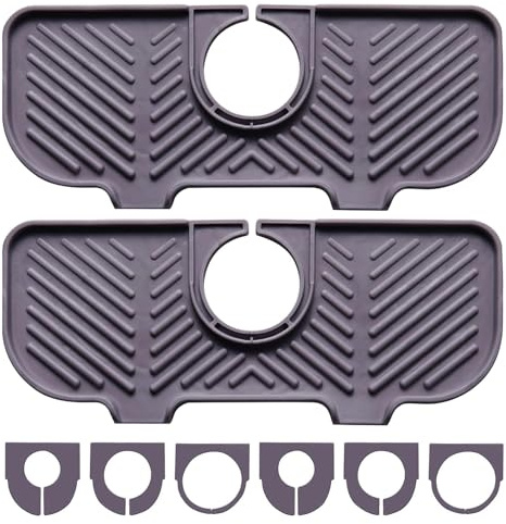 2 Pcs Silicone Sink Splash Guard,Kitchen Draining Mat Adjustable 3-Size Ring Faucet Draining Matta Sink Tap Protector Mat for Kitchen & Bathroom 10.6 x 4.3 inch