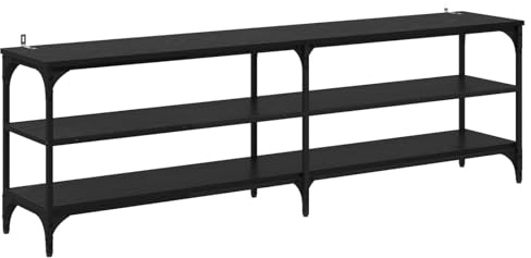 HFXHIJXQ Meuble TV Chêne Noir 160x30x50 cm, Banc TV Industriel en Bois d'Ingénierie et Fer avec 3 Étagères de Rangement pour Salon et Bureau