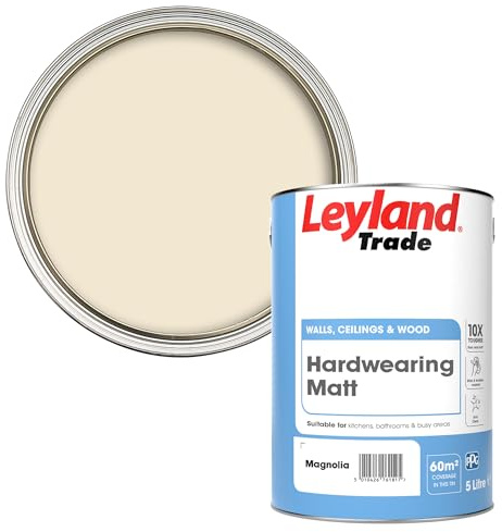 Leyland Trade - Hardwearing Acrylic Matt Paint - Magnolia - 5L | Hardwearing High Sheen Finish, Interior Wood, Metal, Walls & Ceilings, Ideal for Kitchens & Bathrooms & Busy Areas
