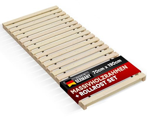 TUGA - Holztech Stabiler unbehandelter Naturholz Lattenrost bis 300Kg Flächenlast für Bettgröße 70x190cm Keine Kullen kein Durchhängen für Leicht - u. Schwergewichte