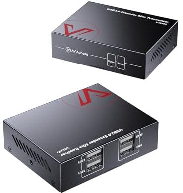 USB Extender KVM over single cable CAT5e / 6, 4 ports USB2.0 50M USB Adapter Active Repeater for Keyboard / Mouse / Gamepad, Two webcams synchronously, No Latency, Windows, MacOS, Linux