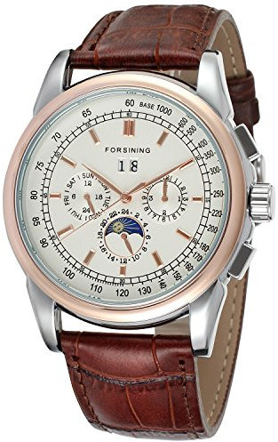 FORSINING Men's High-end Automatic Moon Phase Leather Wrist Watch FSG319M3T1