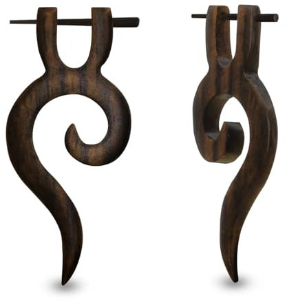 Soul-Cats 1 Paar Holz Creolen Holzohrringe Horn Stift eckig geometrisch Tribal Stern groß braun, Modell 3