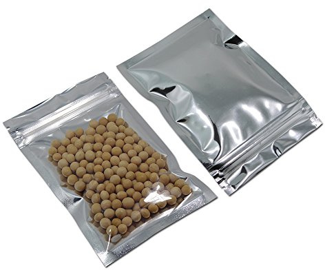 WACCOMT Pack 100pcs 7x13cm (2.8x5.1inch)(Inner Size2.4x3.9inch) Small Clear Front Aluminum Foil Mylar Pouch Silver Resealable Zipper Lock Plastic Mylar Food Storage Bag for Zip Bag Reusable Lock Seal