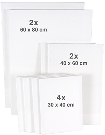 Paintersisters® Keilrahmen-Set-2 mit 8 Keilrahmen: je 2x 60x80 + 40x60cm, 4x 30x40, 320gr/m² Leinwand, Keilrahmenset