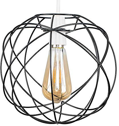 MiniSun | Retro Style Atom Design Matt Black Metal Basket Ceiling Light Shade | Ceiling Lighting, Home Décor & Improvement Essential | Includes 4W LED Bulb [2700K Warm White] | 255mm Shade Width