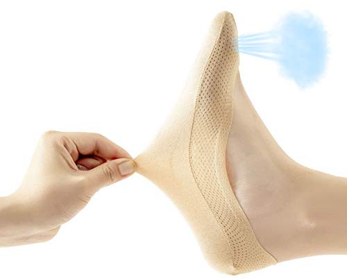 JARSEEN 4Pairs Low Cut No Show Liner Socks Women Breath Mesh Cotton Nylon Hidden Invisible Socks Anti-slip for Boat Loafer Sneakers (4Beige, UK 3-6)