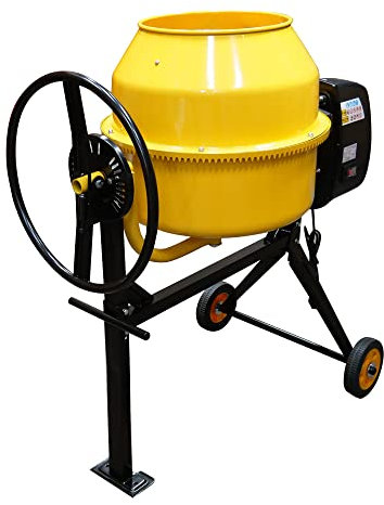 Electric Cement Concrete Mixer RocwooD 140 Litre 550W Drum Mortar Plaster Workshop Site Handle Heavy Duty Easy Load Mix Tool Stand Building Tilting