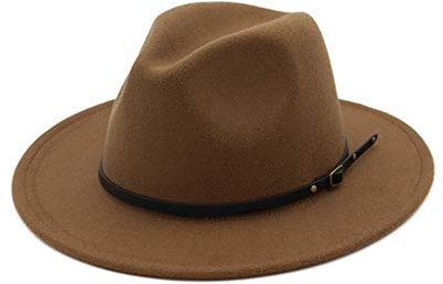 OverDose Damen Filzhut Damen/Herren | Wintermütze | Outdoorhut zerquetschbar | Reisender Hut Sommer/Winter Outback Hut Panama Hut breiter Krempe Frauen Gürtelschnalle Fedora Hut