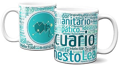 Planetacase Taza Desayuno Acuario Signos del Zodiaco horoscopo Ceramica 330 mL