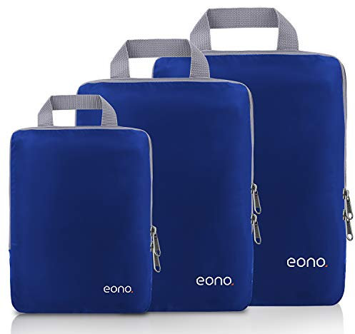 Eono Komprimierbaren Packwürfeln zur Organisation Ihres Reisegepäcks, Compression Packing Cube, Packtaschen Set und Gepäck Organizer für Rucksack und Koffer - Navy, 3-teilig