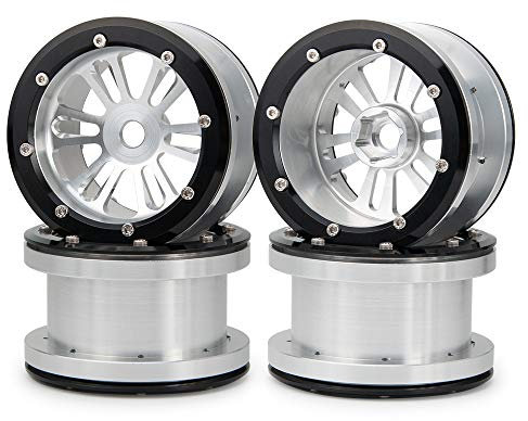 AXspeed 2,2 Metall Beadlock Felgen Radnabe für 1/10 RC Axial Wraith TRX4 D90 SCX10, 4 Stücke (Schwarz + Silber)